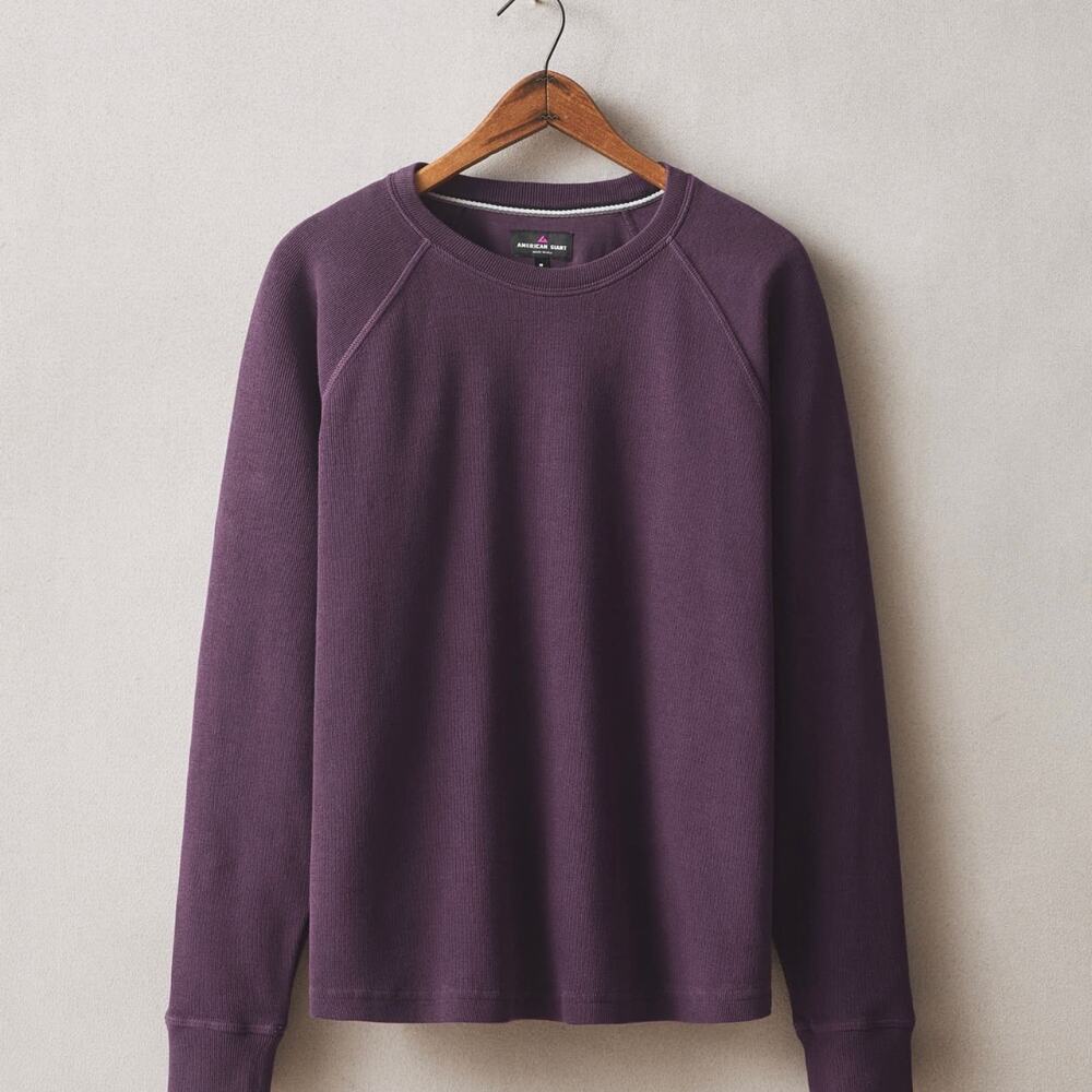 NWOT American Giant French Rib Knit Long Sleeve Crew Sweater Large Grapeseed